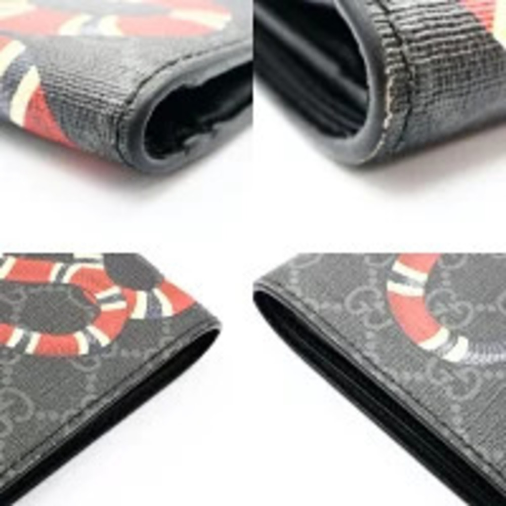 Gucci Bi fold Wallet Snake GG Supreme Black Gray h - Picture 8 of 11